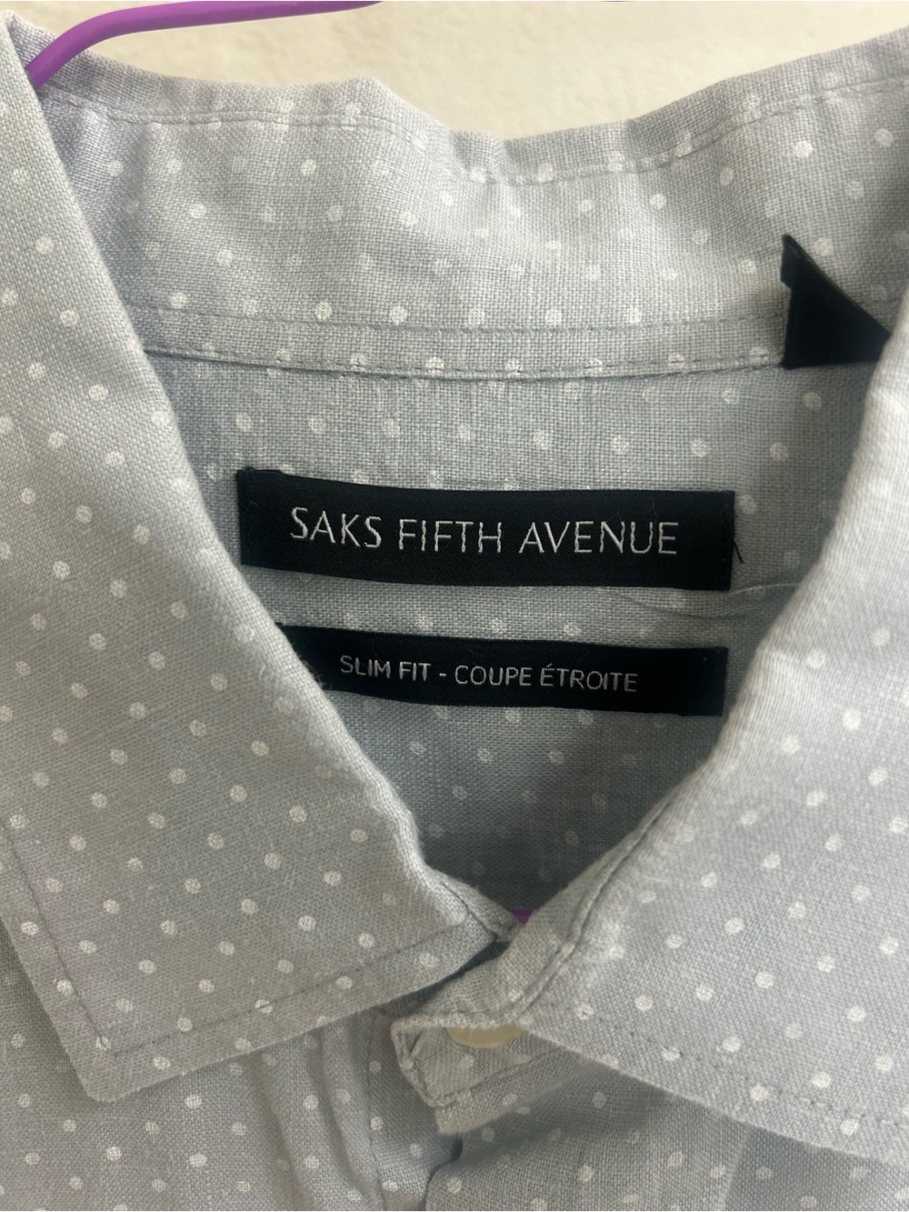 Saks Fifth Avenue Slim Fit Light Gray Dot Print Men's Shirt XL linen
